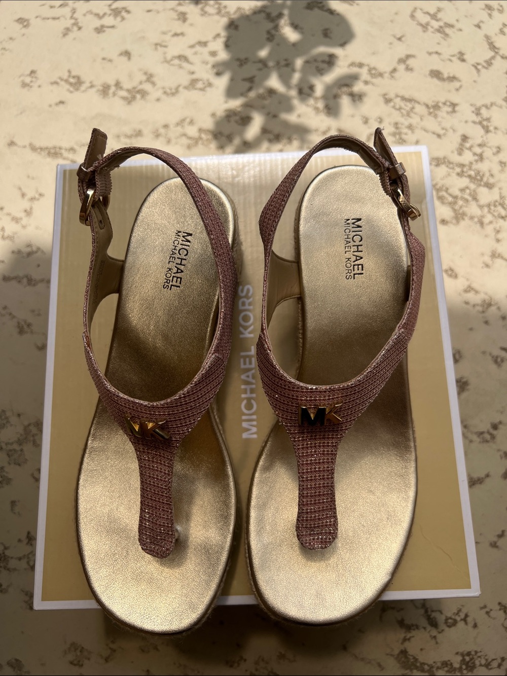 Michael Kors Pink Laney Thong Espadrille Wedge Sandals Rose Gold 7.5 - Picture 5 of 14